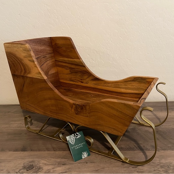 NEW Wooden Santa Sleigh with Gold Metal Accents Made in India Evergreen Grove - Picture 14 of 15